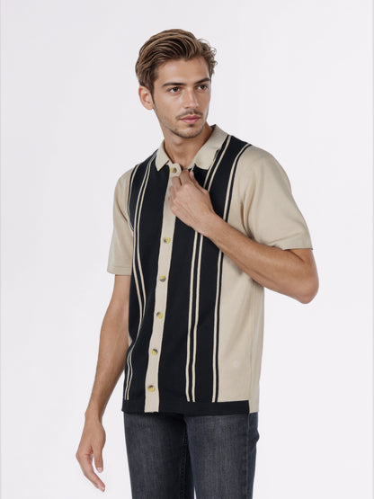 Celio* Men Black Striped Regular Fit Cotton Shirts