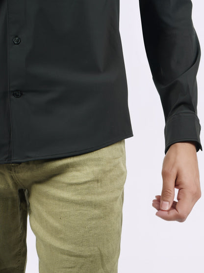 Celio* Men Black Solid Slim Fit Nylon Shirts