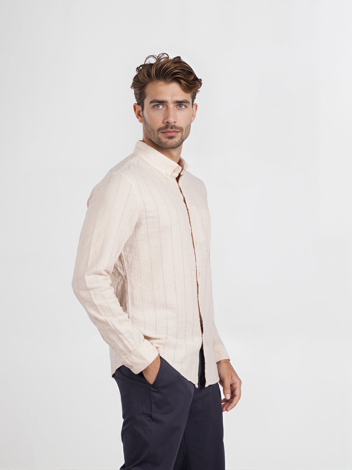Celio* Striped Cotton Beige Regular Fit Men Shirt