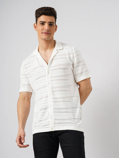 Celio* Solid Regular Fit Cotton Off White Shirt