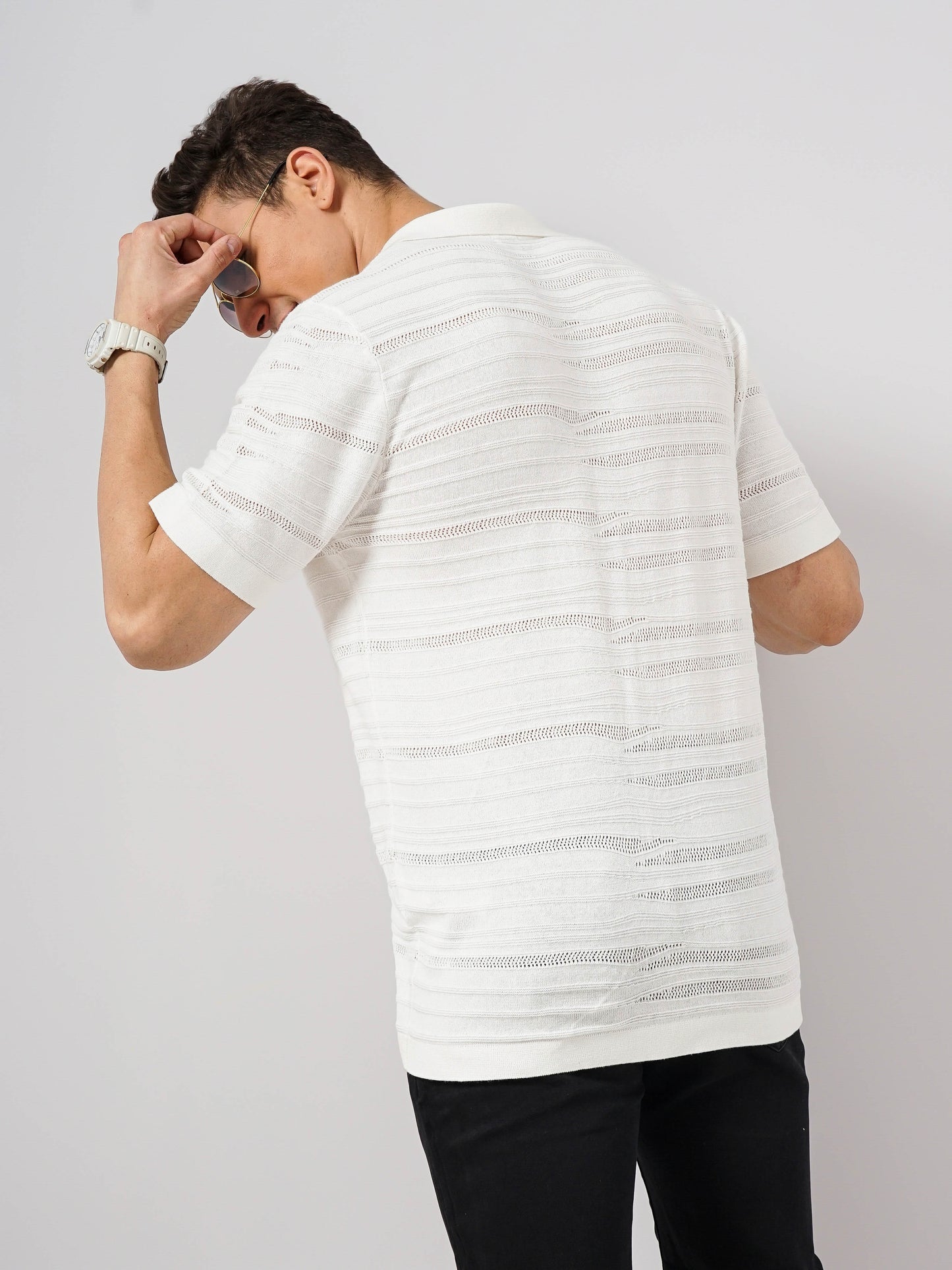 Off White Solid Cotton Shirt