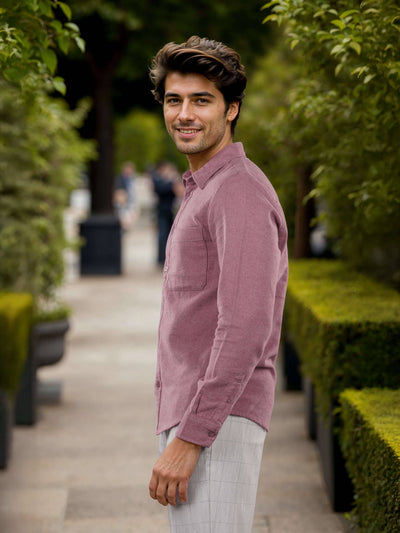 Celio Men Pink Solid Regular Fit Cotton Shirts