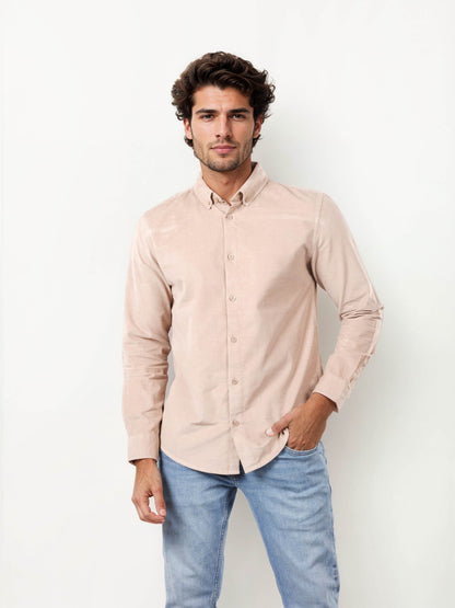 Celio Solid Regular Fit Cotton Beige Shirts