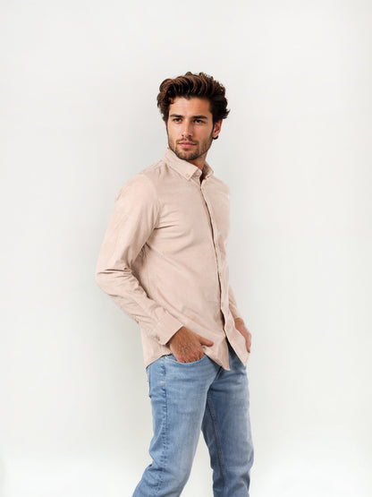 Celio Solid Regular Fit Cotton Beige Shirts