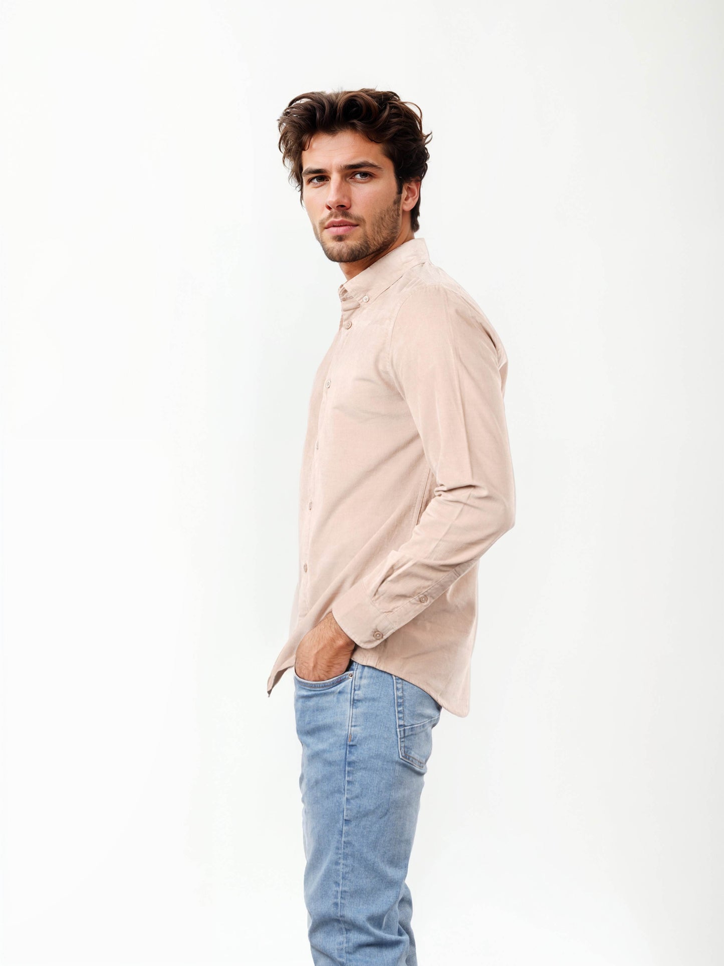 Celio Solid Regular Fit Cotton Beige Shirts
