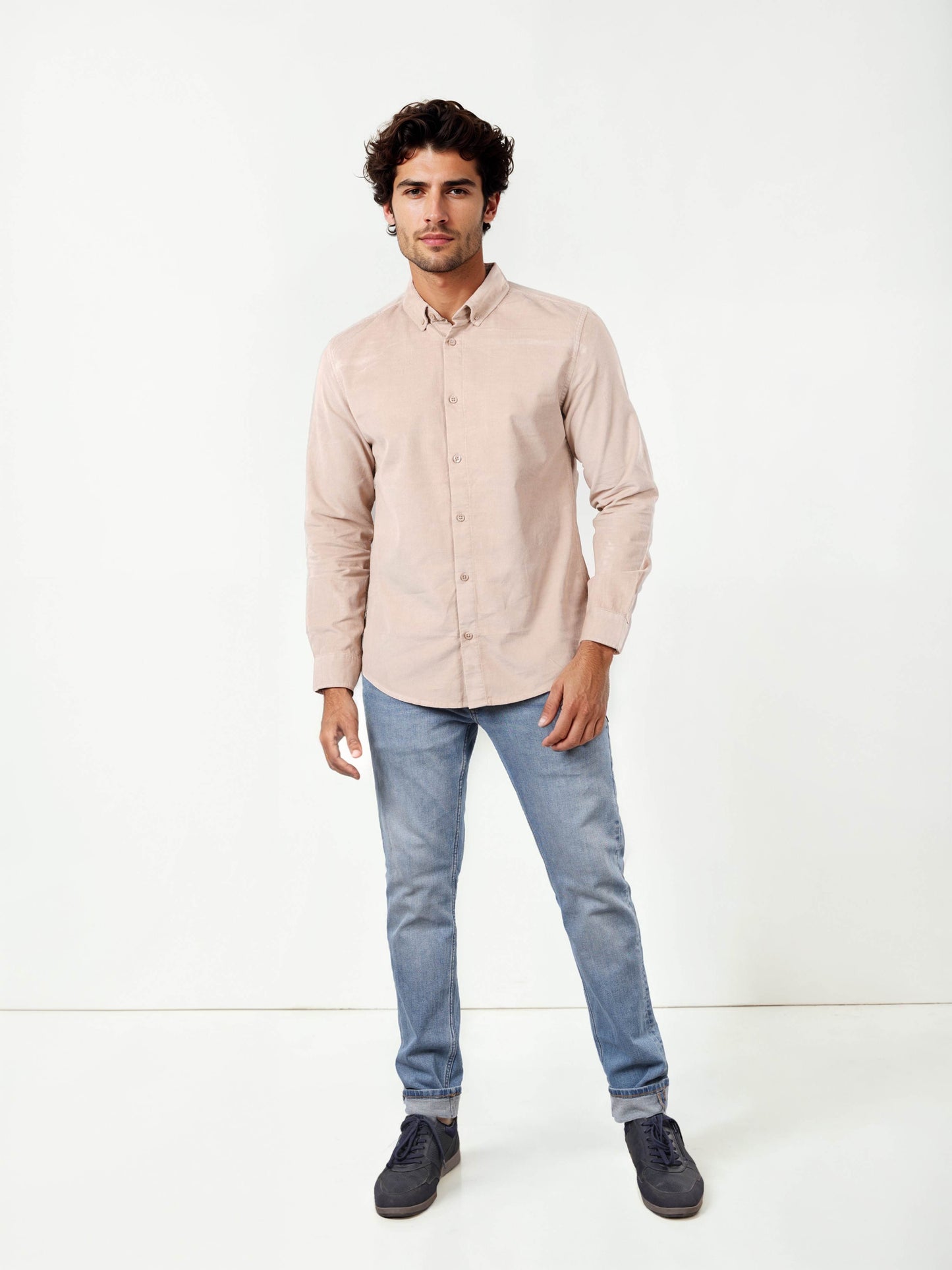 Celio Solid Regular Fit Cotton Beige Shirts