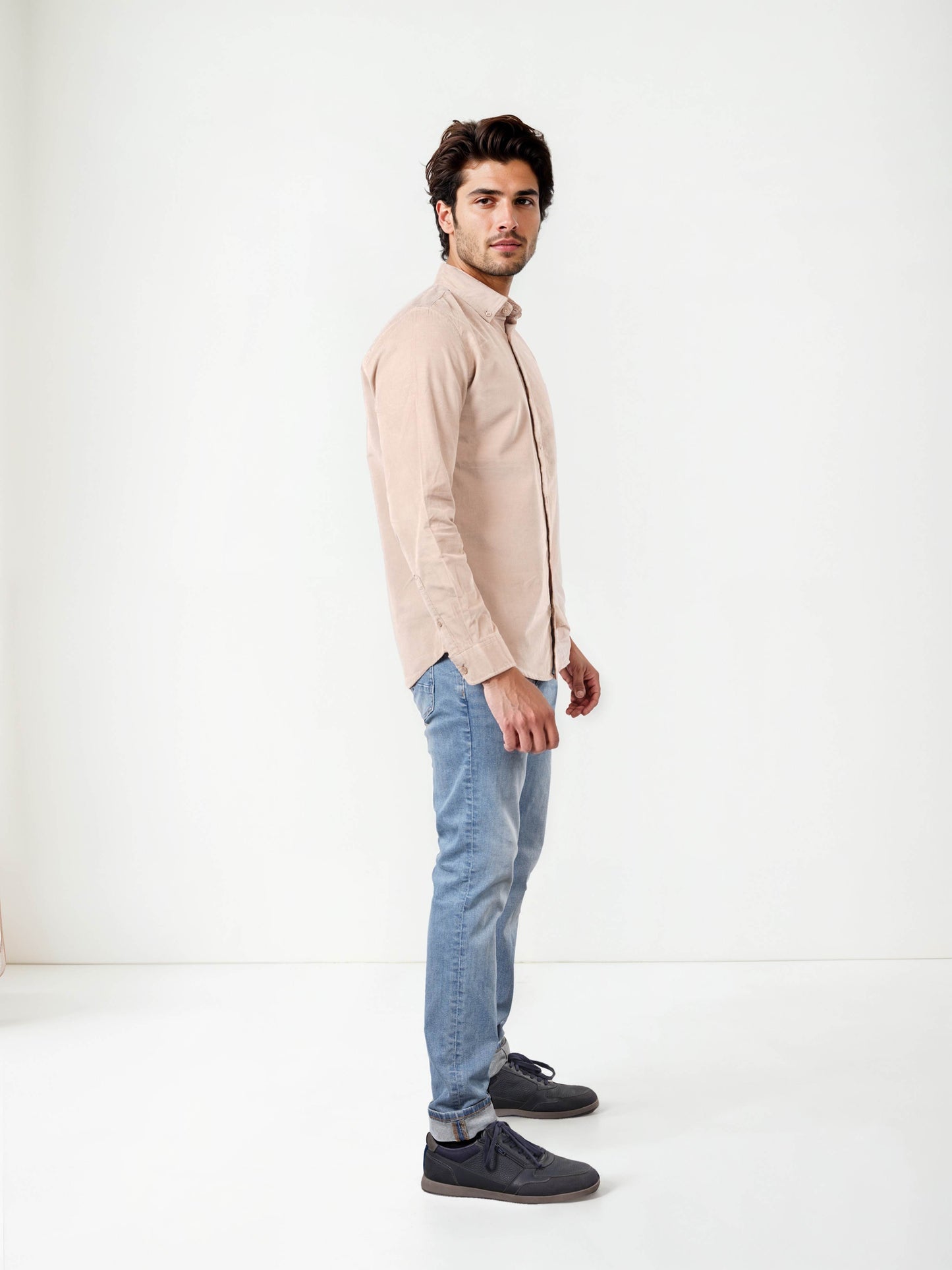 Celio Solid Regular Fit Cotton Beige Shirts