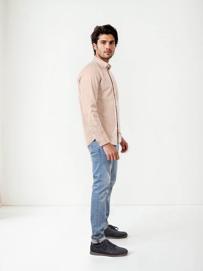 Celio Solid Regular Fit Cotton Beige Shirts