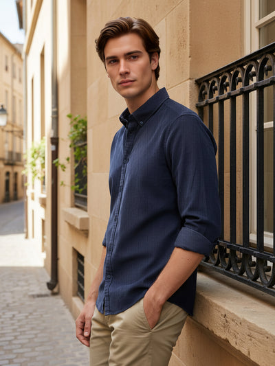 Celio* Men Blue Solid Regular Fit Cotton Shirts