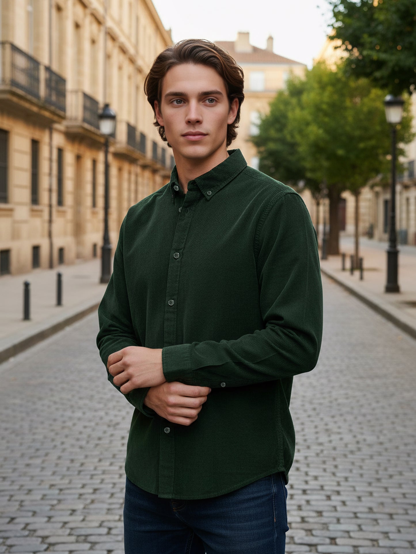 Celio* Men Olive Solid Regular Fit Cotton Shirts