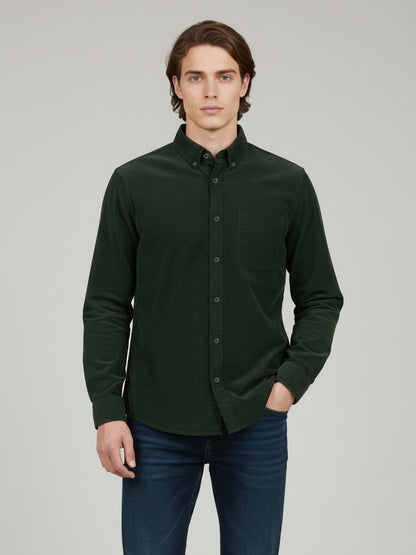 Celio* Men Olive Solid Regular Fit Cotton Shirts