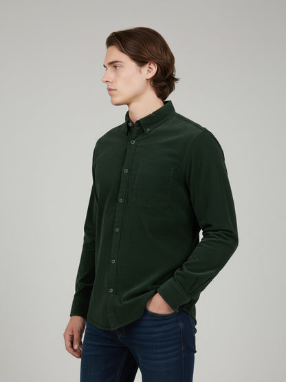 Celio* Men Olive Solid Regular Fit Cotton Shirts