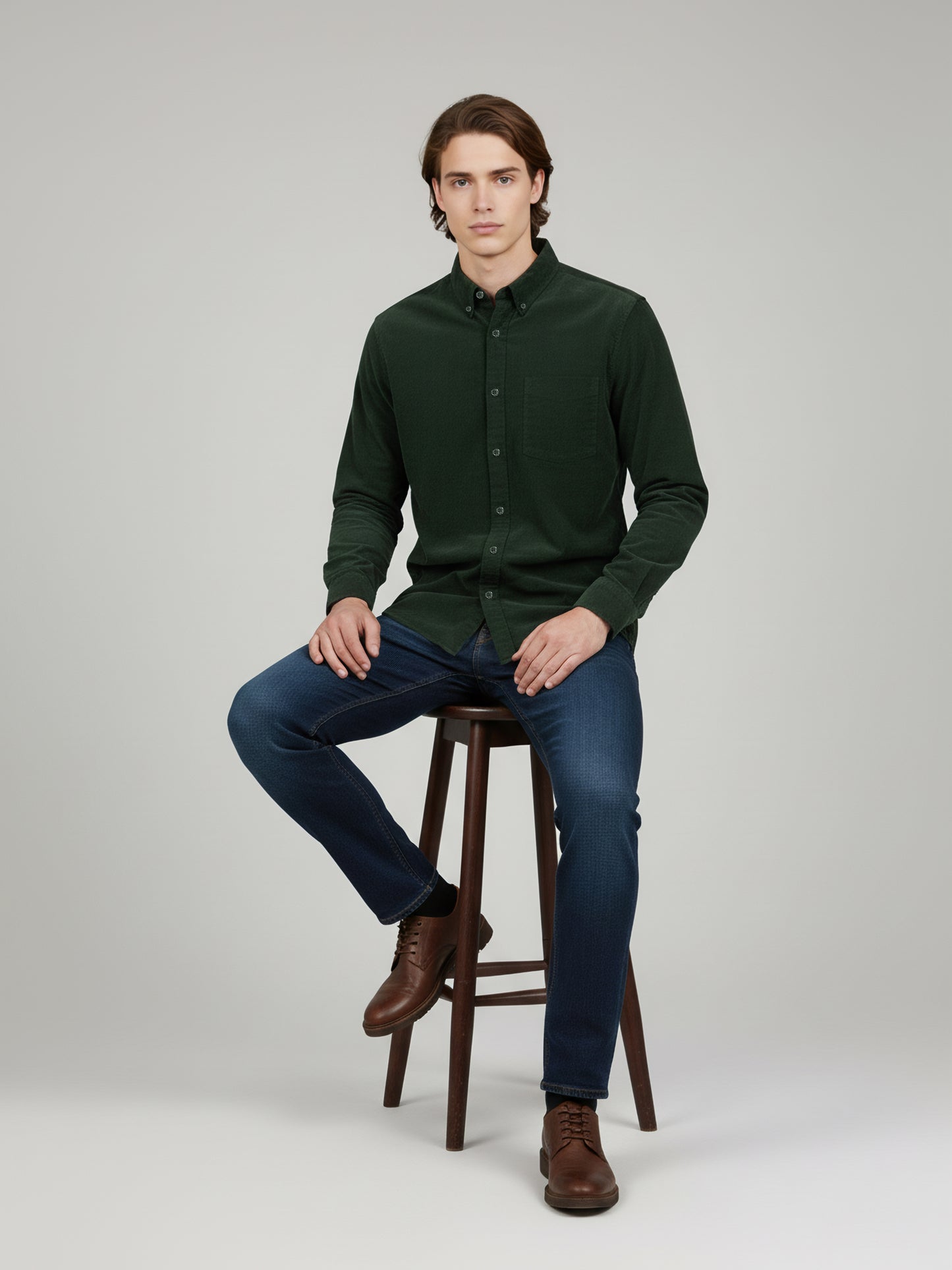 Celio* Men Olive Solid Regular Fit Cotton Shirts