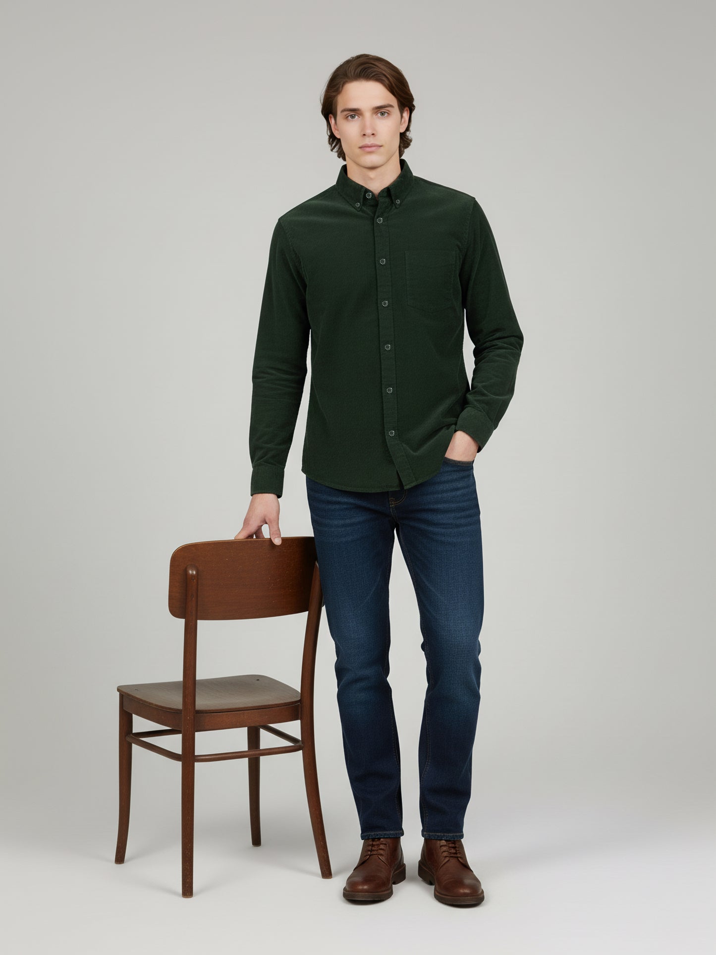 Celio* Men Olive Solid Regular Fit Cotton Shirts