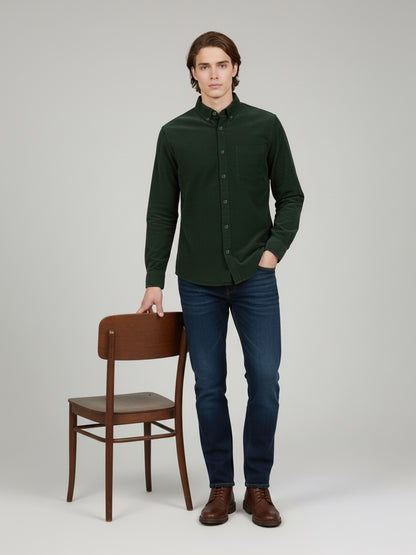 Celio* Men Olive Solid Regular Fit Cotton Shirts