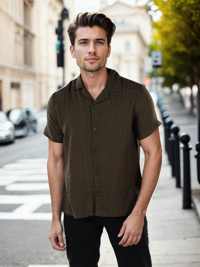 Celio Men Olive Solid Boxy Fit Cotton Shirts