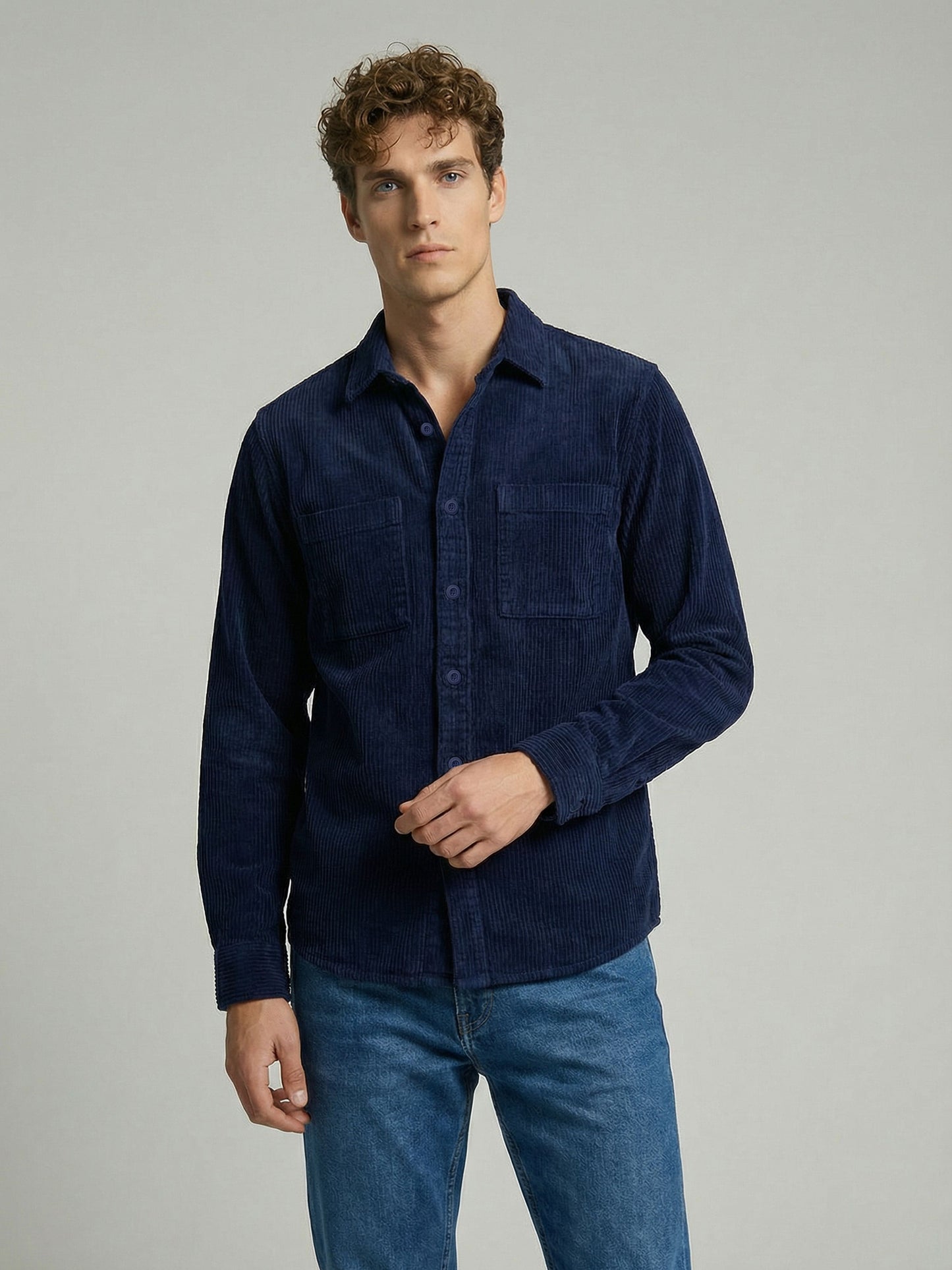 Celio* Men Navy Blue Solid Oversized Cotton Shirts