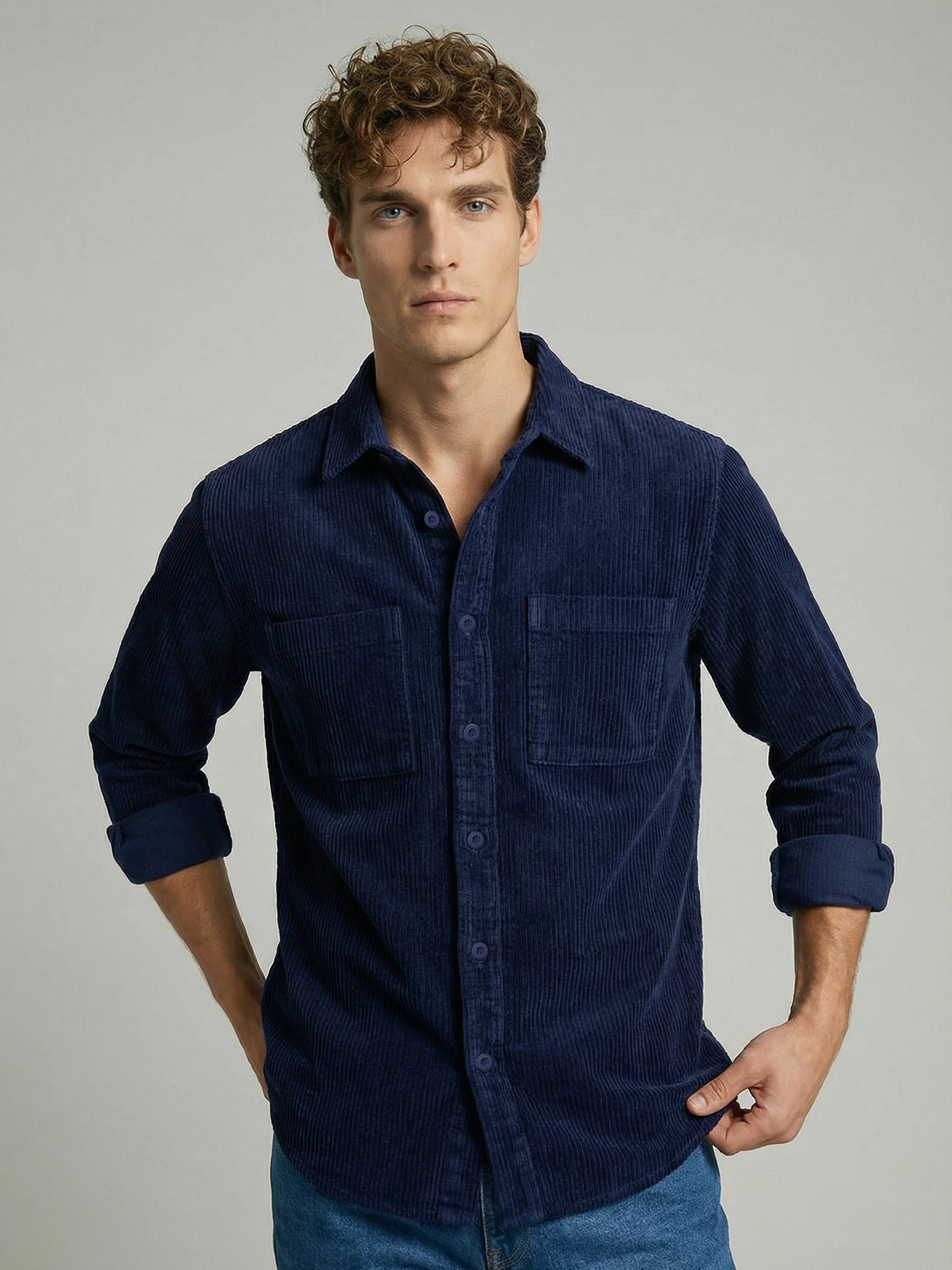Celio* Men Navy Blue Solid Oversized Cotton Shirts