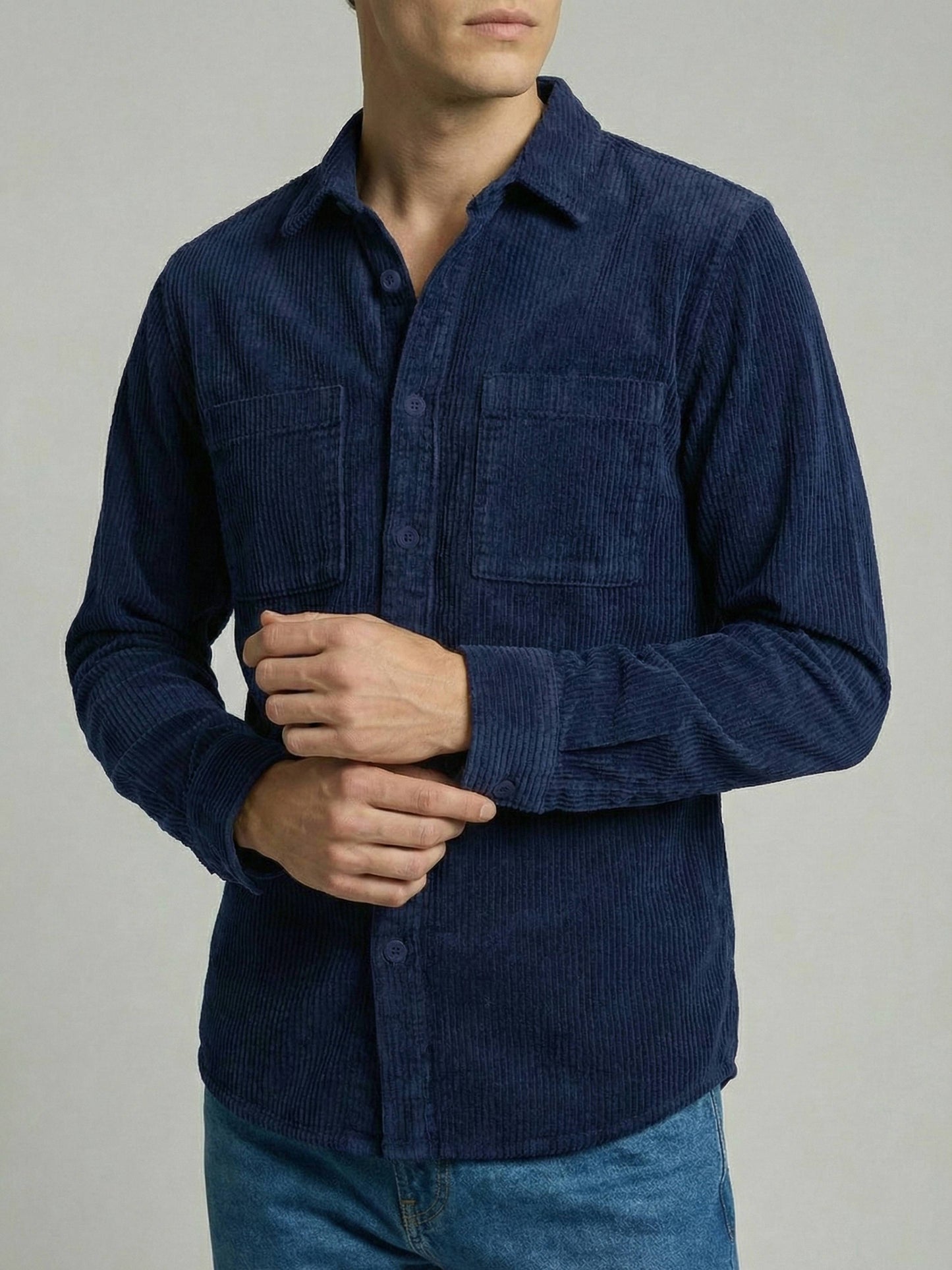 Celio* Men Navy Blue Solid Oversized Cotton Shirts