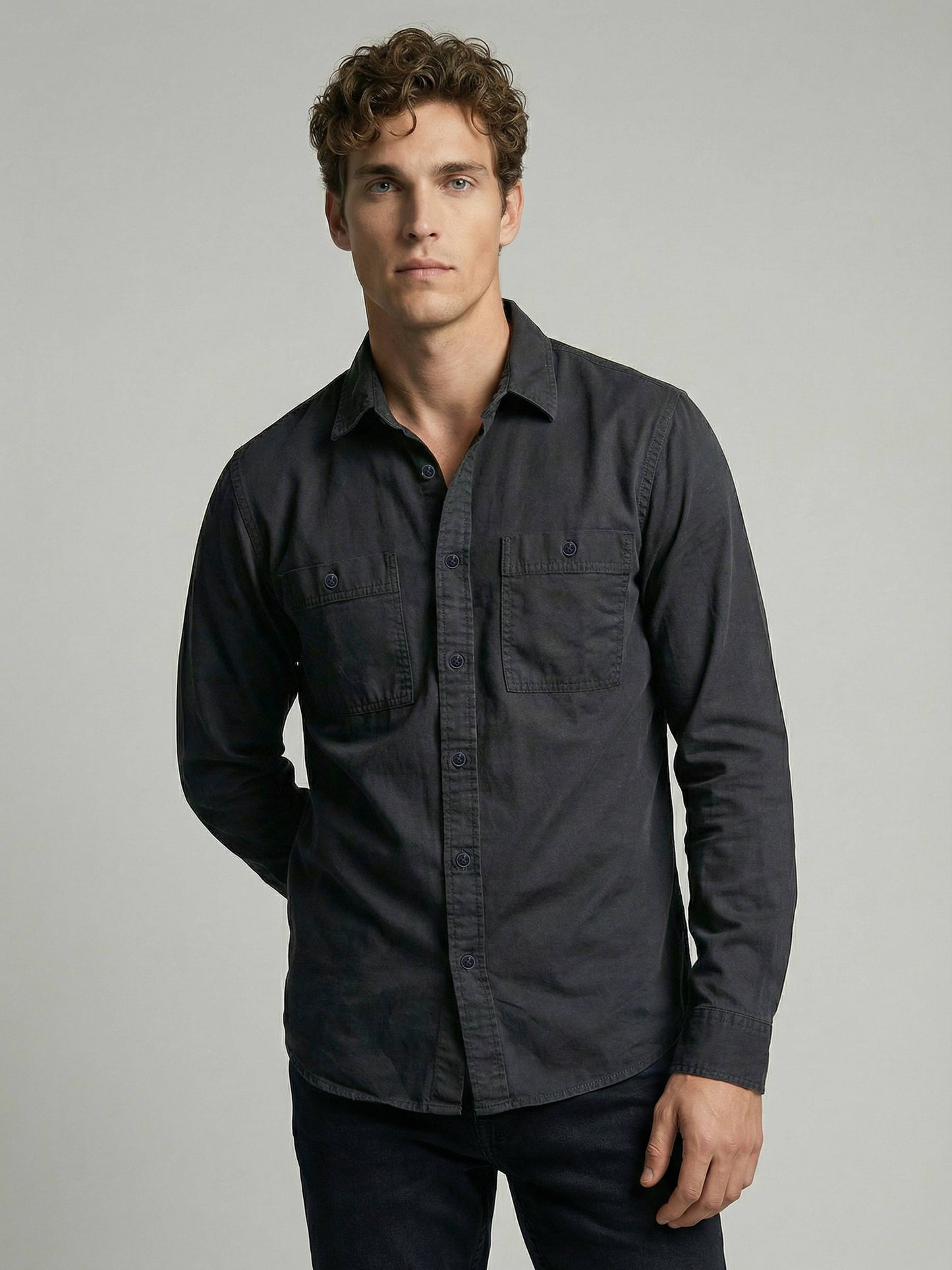 Celio* Men Grey Solid Regular Fit Cotton Shirts