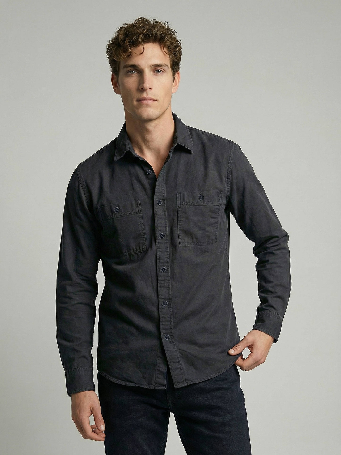 Celio* Men Grey Solid Regular Fit Cotton Shirts