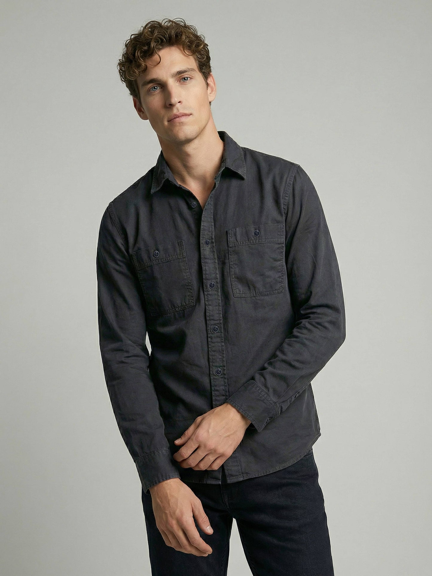 Celio* Men Grey Solid Regular Fit Cotton Shirts