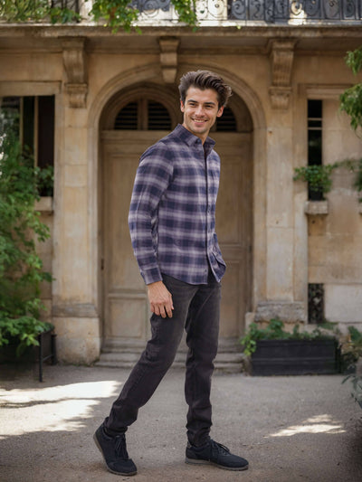 Celio Men Navy Blue Checked Regular Fit Cotton Shirts