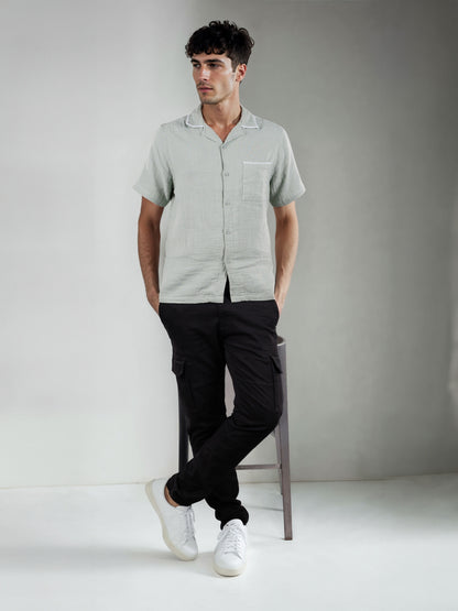 Celio* Men Cotton Regular Fit Green Solid Shirts