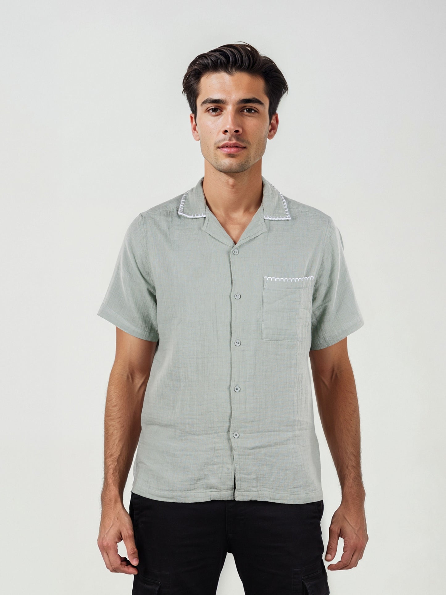 Celio* Men Cotton Regular Fit Green Solid Shirts