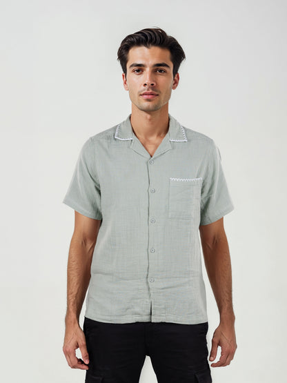 Celio* Men Cotton Regular Fit Green Solid Shirts