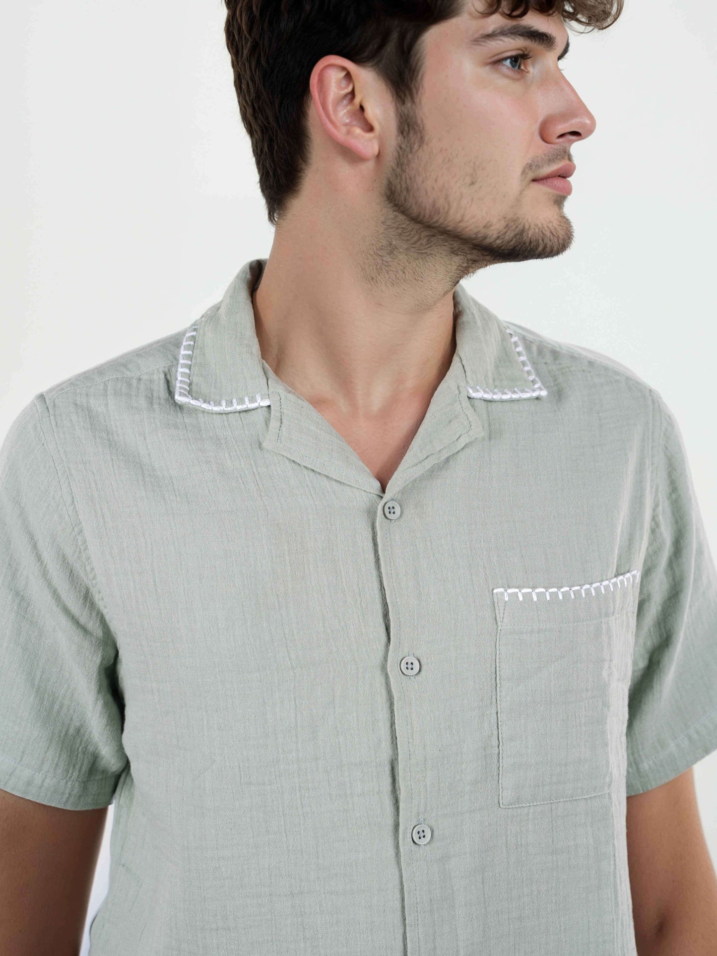 Celio* Men Cotton Regular Fit Green Solid Shirts