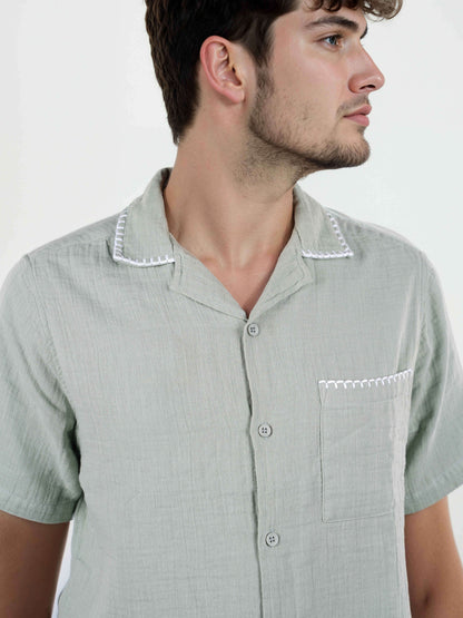 Celio* Men Cotton Regular Fit Green Solid Shirts