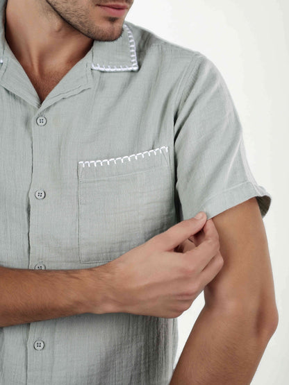 Celio* Men Cotton Regular Fit Green Solid Shirts