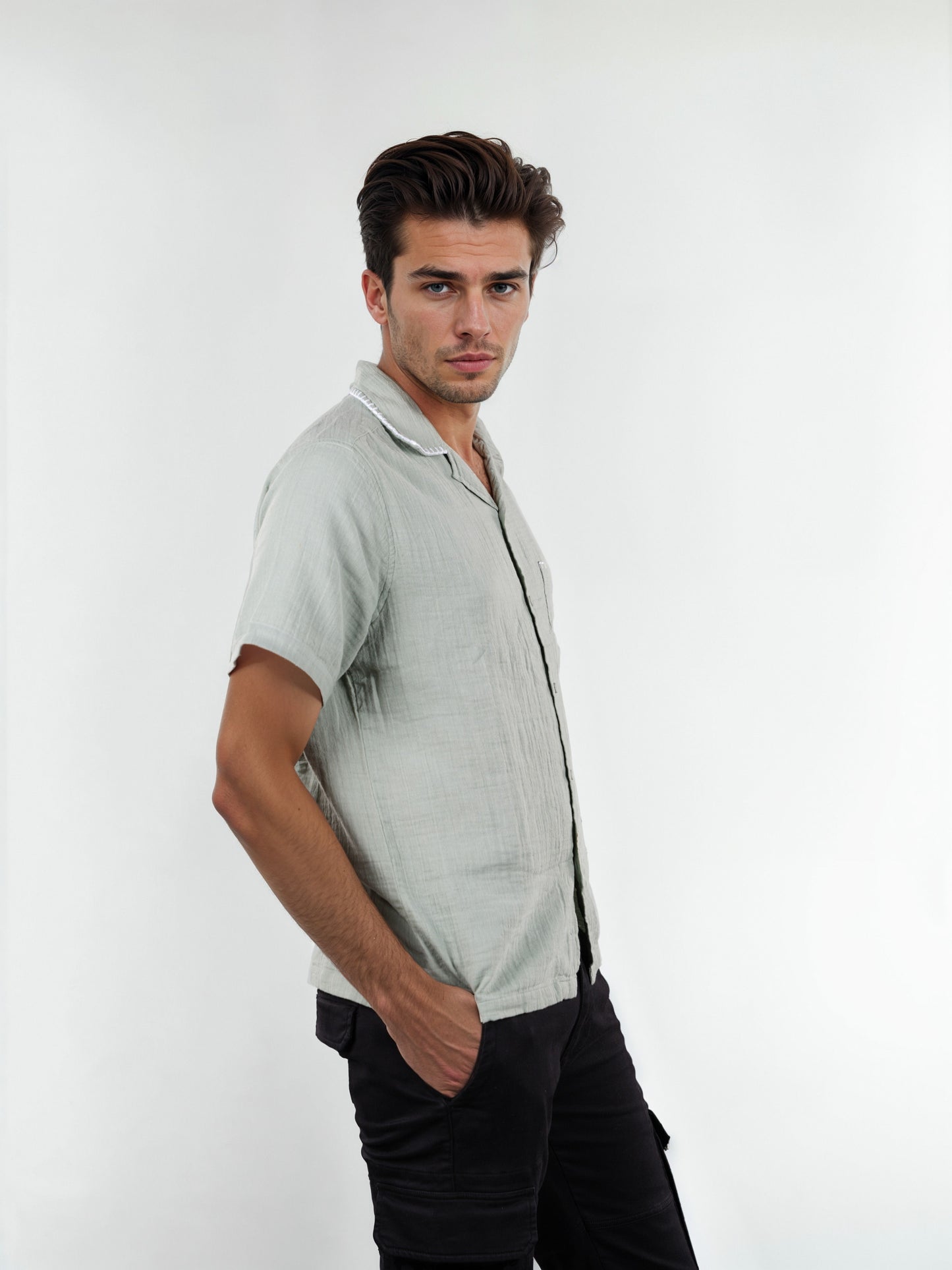 Celio* Men Cotton Regular Fit Green Solid Shirts