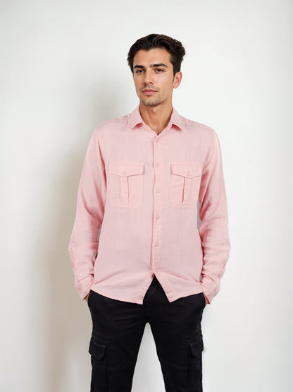 Celio* Regular Fit Solid Pink Men Cotton Shirts