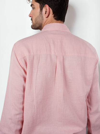 Celio* Regular Fit Solid Pink Men Cotton Shirts