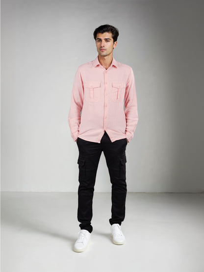 Celio* Regular Fit Solid Pink Men Cotton Shirts