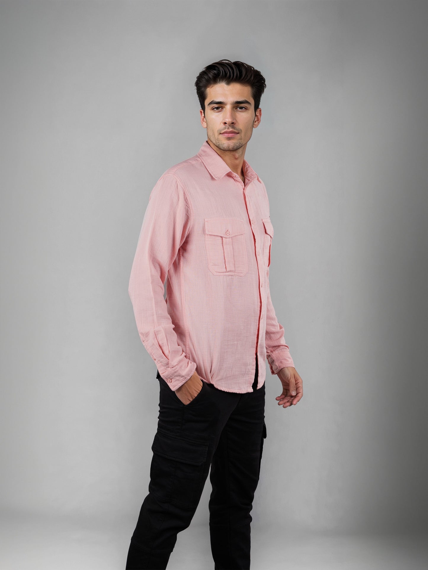 Celio* Regular Fit Solid Pink Men Cotton Shirts