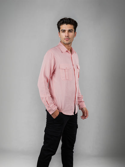 Celio* Regular Fit Solid Pink Men Cotton Shirts