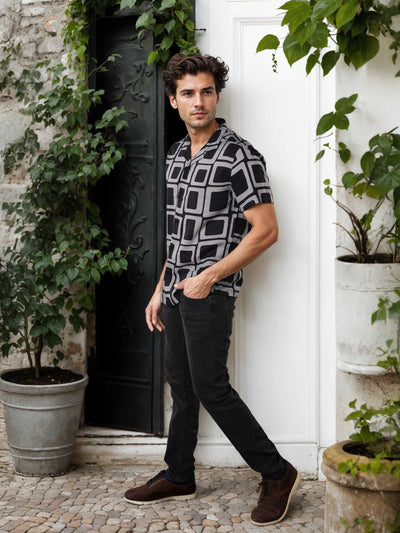 Celio Men Black Printed Regular Fit Viscose Shirts