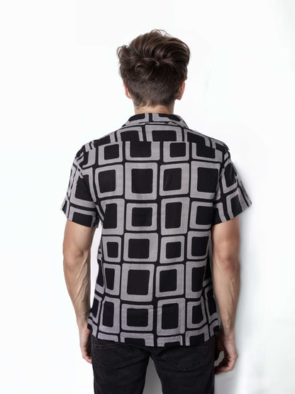 Celio Men Black Printed Regular Fit Viscose Shirts