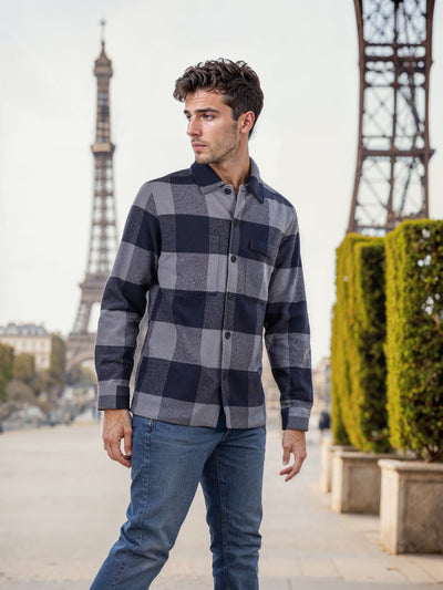 Celio Men Navy Blue Checked Oversized Cotton Shirts
