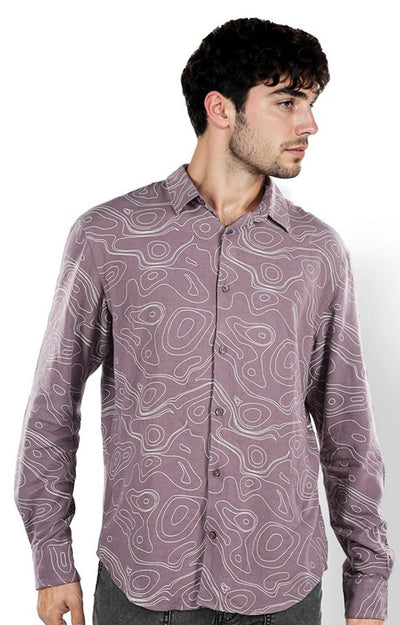 Celio Men Purple Printed Regular Fit Cotton Shirts
