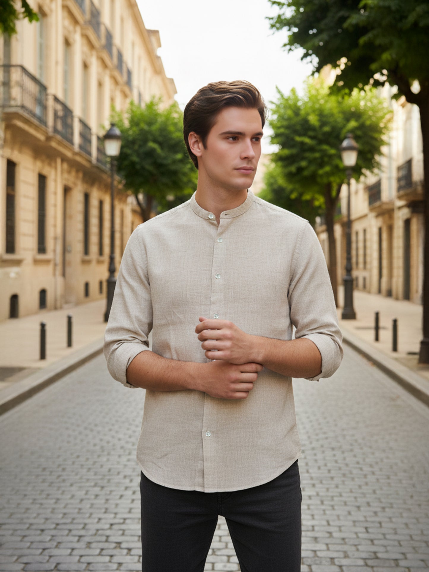 Celio* Men Beige Solid Regular Fit Linen Shirts