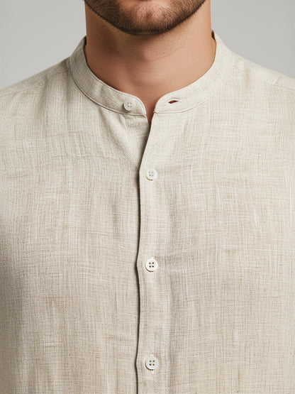 Celio* Men Beige Solid Regular Fit Linen Shirts