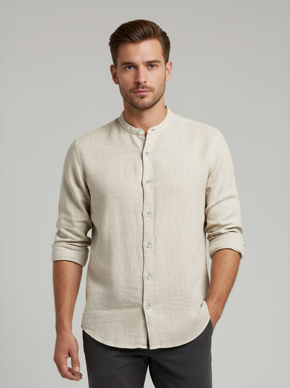 Celio* Men Beige Solid Regular Fit Linen Shirts