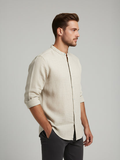 Celio* Men Beige Solid Regular Fit Linen Shirts