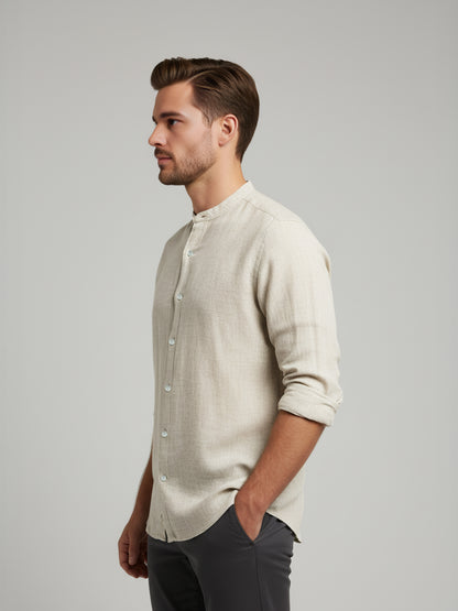 Celio* Men Beige Solid Regular Fit Linen Shirts