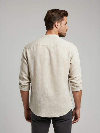 Celio* Men Beige Solid Regular Fit Linen Shirts