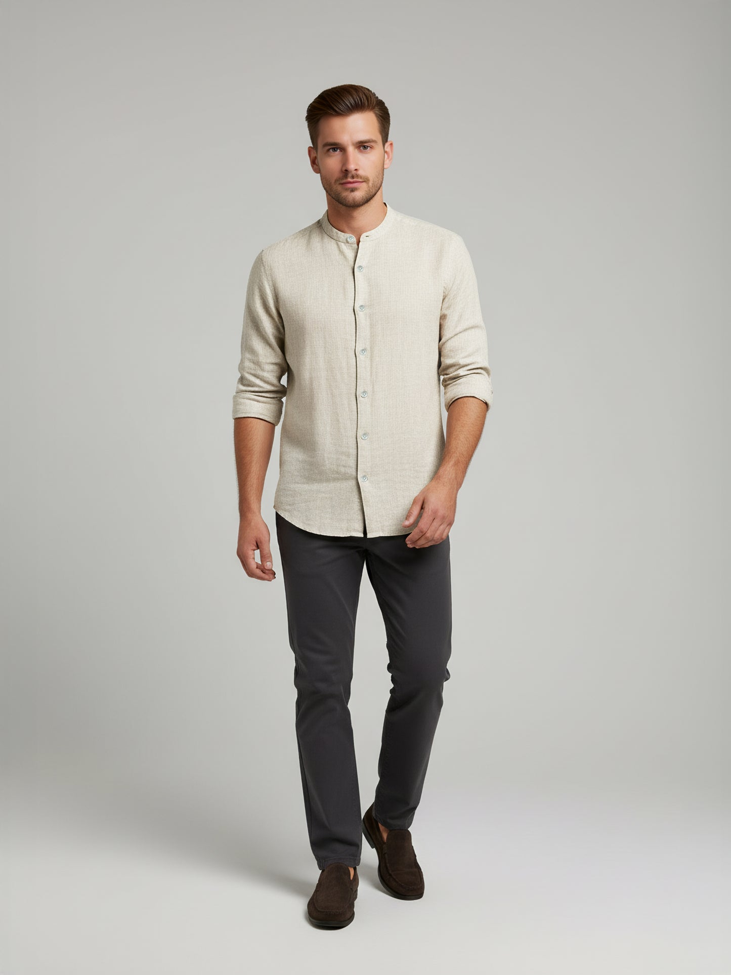 Celio* Men Beige Solid Regular Fit Linen Shirts